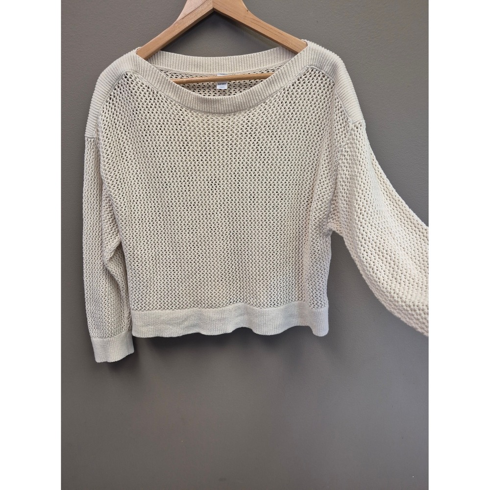 Old Navy Womens Large Cream Open Knit Crochet Cotton Sweater Petite L Mesh